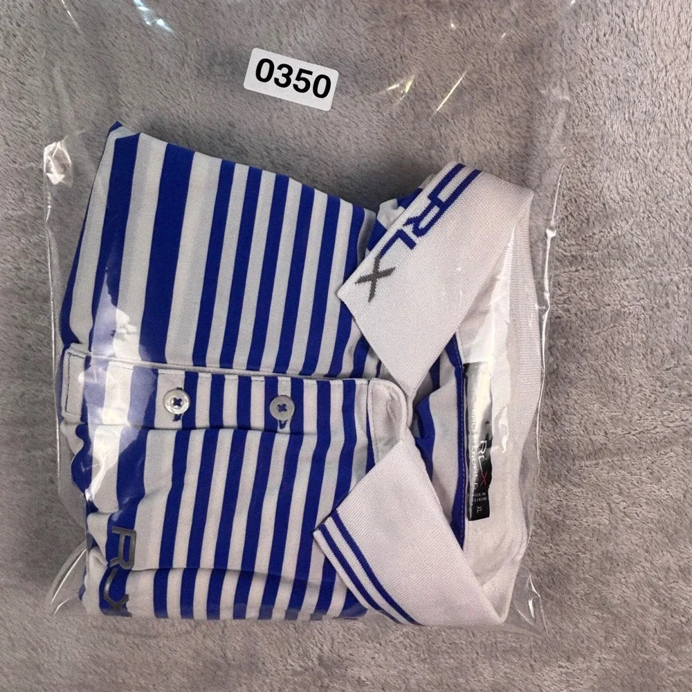 RLX Ralph Lauren Men's Golf Polo Blue White Striped Pete Dye Club‎ Sz XL Preppy